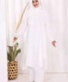 Umre Dubai Tunik Pantolon Takım ŞAL HEDİYE  8003 Ekru