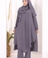Umre Dubai Tunik Pantolon Takım ŞAL HEDİYE  8003 Gri