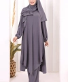Umre Dubai Tunik Pantolon Takım ŞAL HEDİYE  8003 Gri