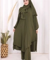 Umre Dubai Tunik Pantolon Takım ŞAL HEDİYE  8003 Haki
