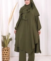 Umre Dubai Tunik Pantolon Takım ŞAL HEDİYE  8003 Haki