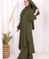 Umre Dubai Tunik Pantolon Takım ŞAL HEDİYE  8003 Haki