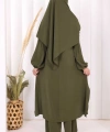 Umre Dubai Tunik Pantolon Takım ŞAL HEDİYE  8003 Haki