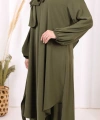 Umre Dubai Tunik Pantolon Takım ŞAL HEDİYE  8003 Haki