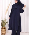 Umre Dubai Tunik Pantolon Takım ŞAL HEDİYE  8003 Lacivert
