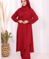 Verevli Tunik, Pantolon Takım Şal  HEDİYE   3937 Bordo