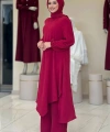 Verevli Tunik, Pantolon Takım Şal  HEDİYE   3937 Bordo