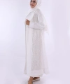 Yakalı Dantel Güpür Detay Abaya 7830 Ekru