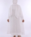 Yakalı Dantel Güpür Detay Abaya 7830 Ekru