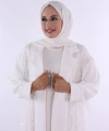 Yakalı Dantel Güpür Detay Abaya 7830 Ekru