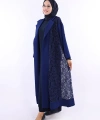 Yakalı Dantel Güpür Detay Abaya 7830 Lacivert