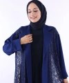 Yakalı Dantel Güpür Detay Abaya 7830 Lacivert