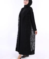 Yakalı Dantel Güpür Detay Abaya 7830 Siyah