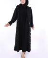 Yakalı Dantel Güpür Detay Abaya 7830 Siyah