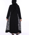 Yakalı Dantel Güpür Detay Abaya 7830 Siyah