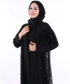 Yakalı Dantel Güpür Detay Abaya 7830 Siyah