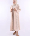Yakalı Dantel Güpür Detay Abaya 7830 Taş