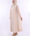Yakalı Dantel Güpür Detay Abaya 7830 Taş