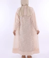 Yakalı Dantel Güpür Detay Abaya 7830 Taş