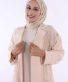 Yakalı Dantel Güpür Detay Abaya 7830 Taş