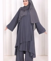 Yandan Bağlamalı Tunik Pantolon Takım 8008 Antrasit