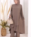 Yandan Bağlamalı Tunik Pantolon Takım 8008 Duman