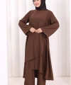 Yandan Bağlamalı Tunik Pantolon Takım 8008 Kahverengi