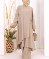 Yandan Bağlamalı Tunik Pantolon Takım 8008 Vizon