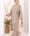Yandan Bağlamalı Tunik Pantolon Takım 8008 Vizon