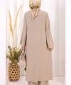 Yandan Bağlamalı Tunik Pantolon Takım 8008 Vizon