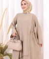Yandan Bağlamalı Tunik Pantolon Takım 8008 Vizon