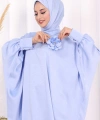 Yarasa Kol Saten Elbise  ŞAL  HEDİYE 7054 Mavi