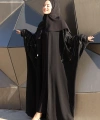 Yarasakol İşleme Detaylı Abaya 70012 Siyah