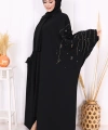 Yarasakol İşleme Detaylı Abaya 70012 Siyah-Gold