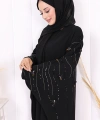 Yarasakol İşleme Detaylı Abaya 70012 Siyah-Gold