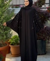 Yarasakol İşleme Detaylı Abaya 70012 Siyah-Gold