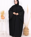 Yarasakol İşleme Detaylı Abaya 70012 Siyah-Gold