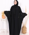 Yarasakol İşleme Detaylı Abaya 70012 Siyah-Gold