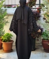 Yarasakol İşleme Detaylı Abaya 70012 Siyah-Gold