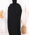 Yarasakol İşleme Detaylı Abaya 70012 Siyah-Gold