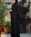 Yarasakol İşleme Detaylı Abaya 70012 Siyah-Gold