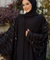Yarasakol İşleme Detaylı Abaya 70012 Siyah-Gold