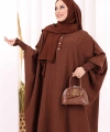 Yarasakollu Elbise 6077 Kahverengi
