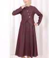 Yelekli Denim Elbise 6081 Bordo