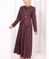 Yelekli Denim Elbise 6081 Bordo