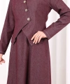 Yelekli Denim Elbise 6081 Bordo