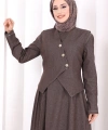 Yelekli Denim Elbise 6081 Kahverengi