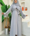 Zincir Püskül Detay  Abaya ŞAL HEDİYE  7887 Gri