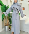 Zincir Püskül Detay  Abaya ŞAL HEDİYE  7887 Gri