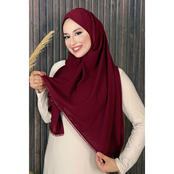 2029 Taşlı Şal Bordo
